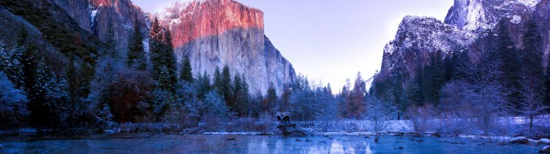 Yosemite Lake, Yosemite Valley, Landscape, Reflection, Yosemite National Park, Winter, Scenic, California, USA, 5K