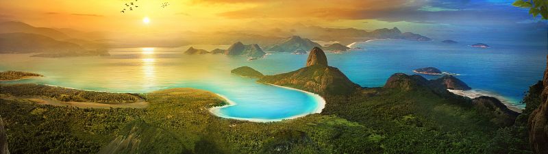 Rio de Janeiro, Scenery, Landscape, Sunrise, Morning, Scenic, Aerial view, Panorama, Forest, Rio, Summer