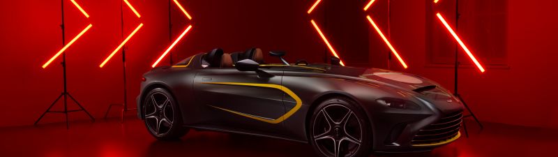Aston Martin V12 Speedster, Sports cars, Red background, Neon background, Red aesthetic, 5K