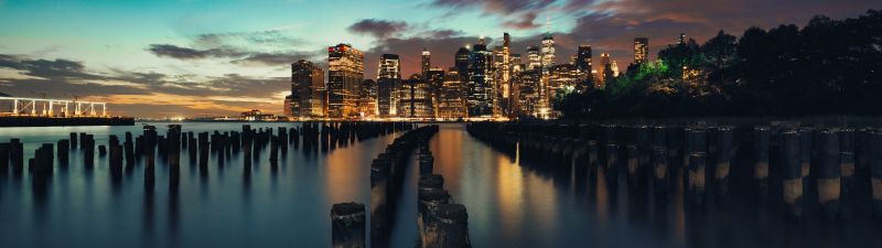 New York City, Evening, Twilight, Sunset, City lights, USA