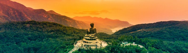 Tian Tan Buddha, Hong Kong, The Big Buddha, Aerial view, Giant Buddha, Ngong Ping, Lantau Island, Gautama Buddha