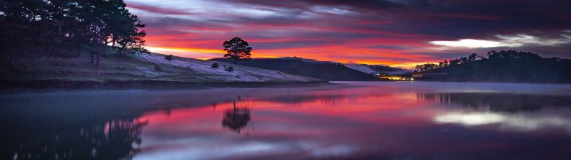 Sunset, Golden hour, Lake, Body of Water, Cloudy Sky, Dusk, 5K, 8K