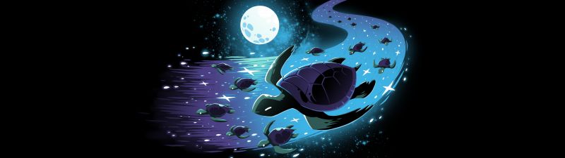 Turtle, Celestial, Full moon, Deep space, Surreal, 5K, 8K, Black background