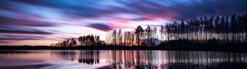 Outdoor, Sunset, Sweden, Reflection, Trees, Nordic, Body of Water, Long exposure, Sunlight, 5K