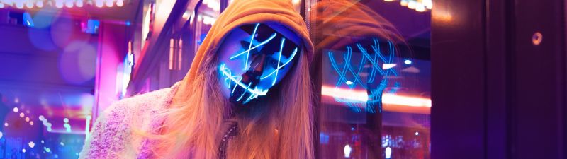 LED mask, Neon, Pink, Anonymous, Woman, Aesthetic
