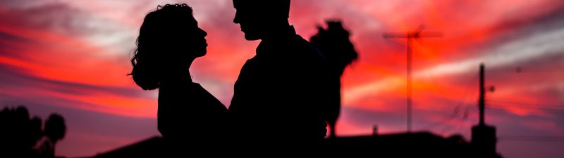 Romantic, Couple, Silhouette, Sunset, Man, Woman, 5K
