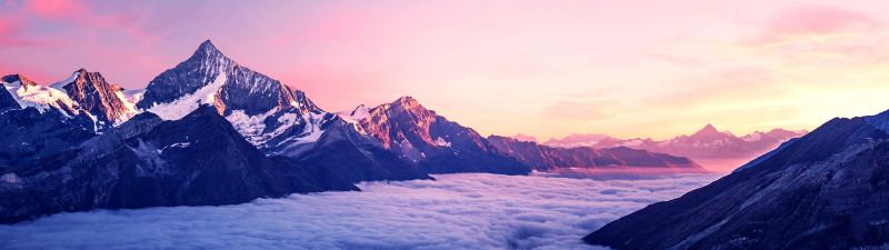 Mountain Peak, Above clouds, Sunrise