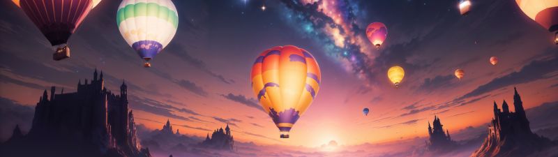 Hot air balloons, Aesthetic, Festival, Surreal, AI art, Colorful, 5K, Milky Way