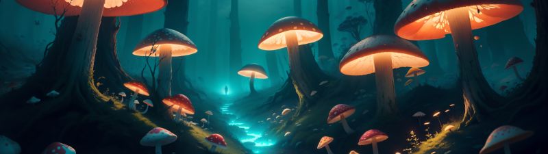 Mushroom forest, Mystic, Enchanted, Surreal, AI art