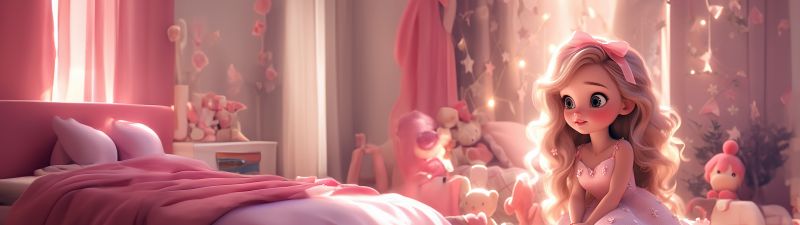 Barbie, Room, Cute Girl, Girly backgrounds, Pink aesthetic, AI art