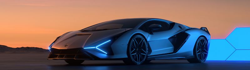 Lamborghini Sian, CGI, Sunset