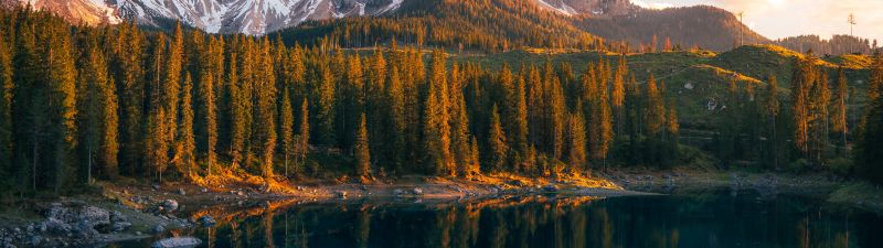 Karersee Lake, Serene, Lago di Carezza, Alpine lake, Italy, Dolomites, 5K