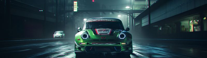 Cyberpunk, Porsche 911, Dark aesthetic, CGI, 5K