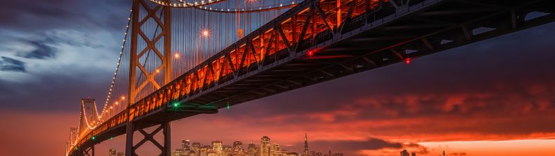 Golden Gate Bridge, Night City, San Francisco, Cityscape, California, Sunset, Aesthetic