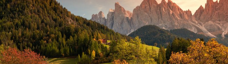 Valley of Funes, Mountains, Countryside, Landscape, High mountains, Summer, Forest, Trees, Greenery, Italy, 5K