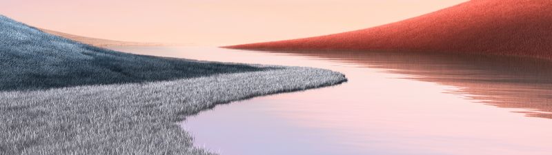 Microsoft Surface, Aesthetic, Landscape, Grass field, Lake, Clear sky, Stock