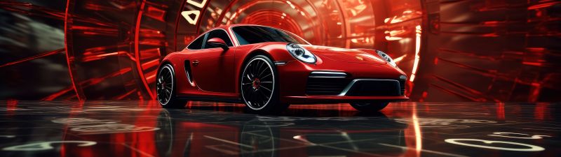 Porsche 911, Retro, Red cars, 5K, Futuristic, Exotic