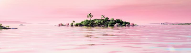 Tropical, Island, Aesthetic, Pink aesthetic, Palm trees, 5K