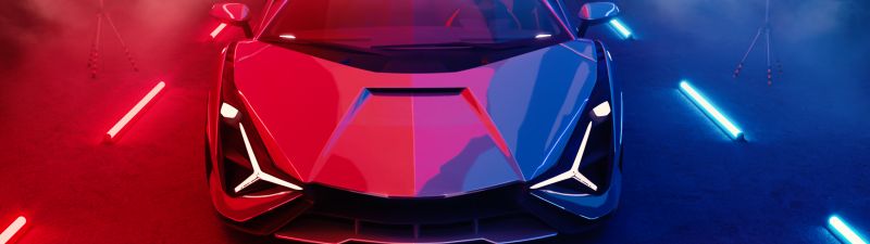 Lamborghini Sián FKP 37, Neon Lights, Smoke, Colorful