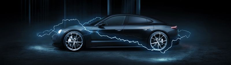 Porsche Taycan Turbo, AMOLED, TechArt, 2020, Dark background