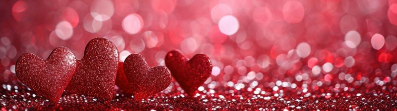 Red hearts, Glitter background, Red aesthetic, Red background, Valentine, Bokeh Background