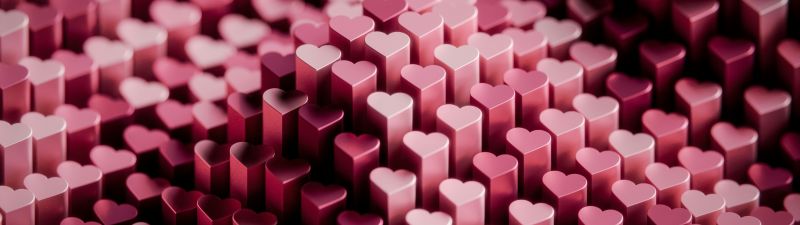 Pink hearts, 3D background, 5K, 8K