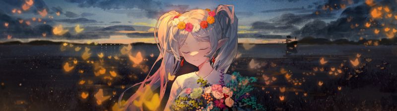 Frieren, Anime girl, Surreal, Flower bouquet, 5K, Frieren: Beyond Journey's End