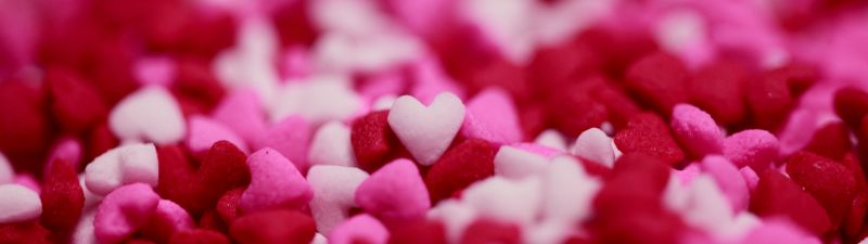 Love hearts, Pink, Red, Candies, Bokeh, Girly backgrounds, Pink background, 5K