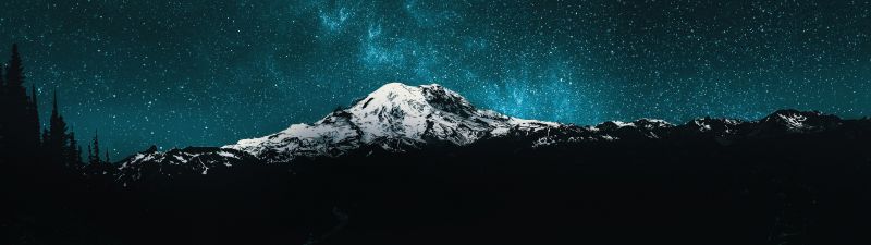 Mount Rainier, Night sky, Starry sky, Milky Way, 5K, Mount Rainier National Park