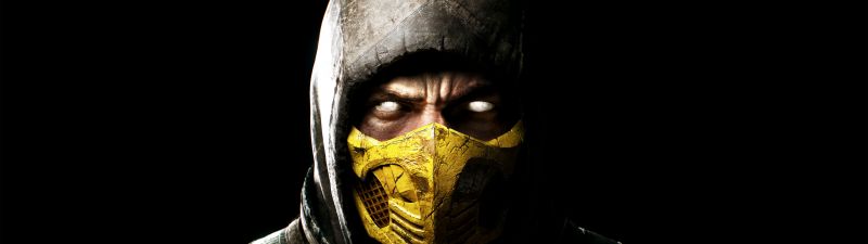 Scorpion, Mortal Kombat 11, Black background, PlayStation 4, Android, Xbox One, PC Games, iOS Games, 5K