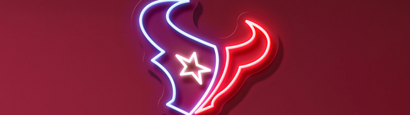 Houston Texans, Neon sign, Logo, Red background, NFL team