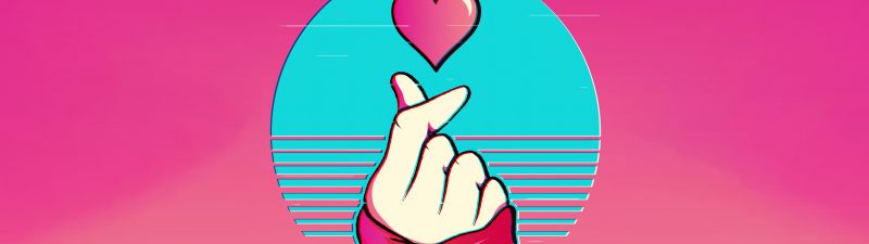 Vaporwave, Finger heart, 5K, 8K, Pink aesthetic, K-pop, Glitch art, Retro style