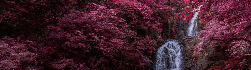 Waterfall, Pink aesthetic, Infrared Photography, 5K, Water Stream