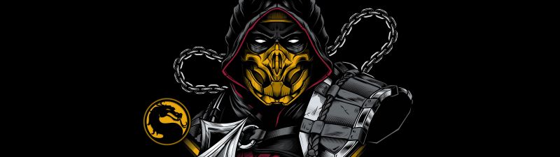 Scorpion, Artwork, Mortal Kombat, Black background