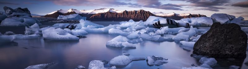 Jokulsarlon Glacier Lagoon, Iceland, Ice bergs, Mountains, Landscape, 5K