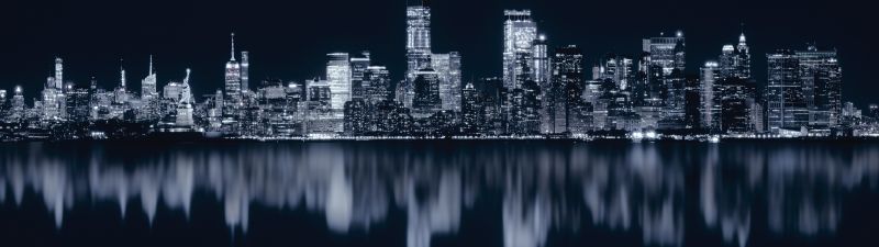 New York City, Night, Cityscape, City lights, Reflections, Dark, 5K