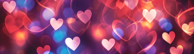 Love hearts, Aesthetic, AI art, Bokeh Background, Colorful hearts, 5K