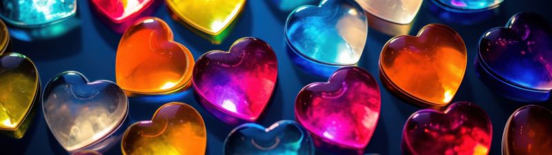 Love hearts, 3D Art, Colorful hearts, Blue background, 5K, AI art