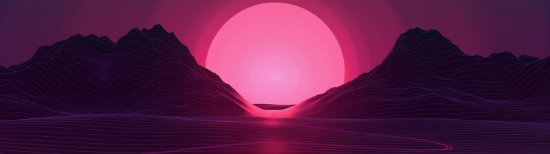 Neon, Sunset, Pink aesthetic, RetroWave art, Synthwave