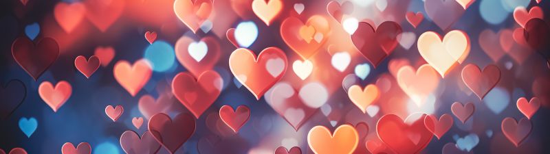 Love hearts, Bokeh Background, Colorful hearts, 5K, AI art