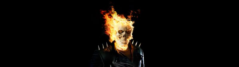 Ghost Rider, Black background, Marvel Superheroes, AMOLED, Skull, Fire