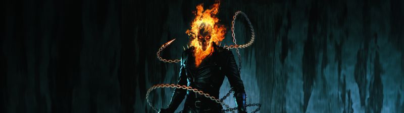 Ghost Rider, Superhero, 5K, Dark aesthetic, Skull, Fire