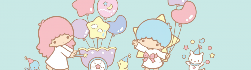 Little Twin Stars, Cyan background, Kiki and Lala, Pastel, Aesthetic, Cartoon, Sanrio