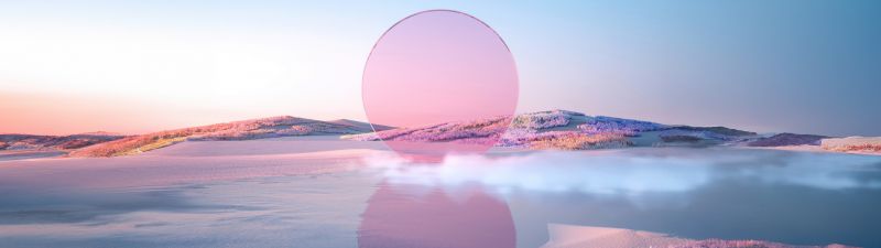 Pink aesthetic, Sunset, Landscape, Lake, Purple aesthetic, Body of Water, 5K