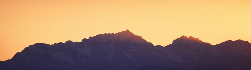 Mountains, Sunset, Silhouette, Yellow sky, Dusk, Sunrise, Seattle, Washington, Landscape, 5K