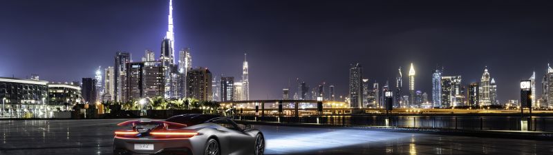 Pininfarina Battista, Dubai, Night, Cityscape, City lights, 5K