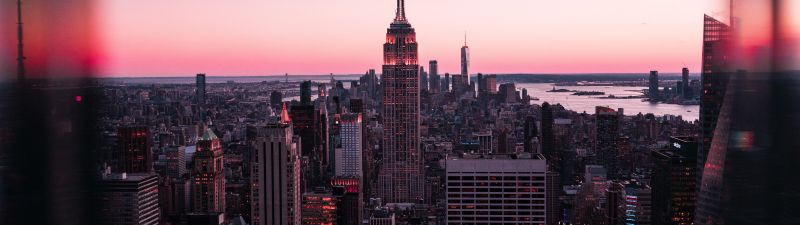 Empire State Building, 8K, New York City, Cityscape, Sunset, City lights, Urban, Skyline, 5K