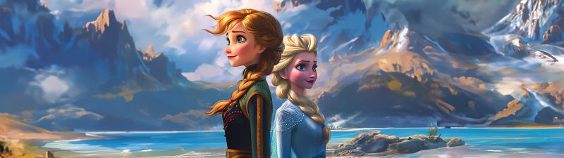 Frozen, Artwork, Anna, Elsa, Sisters, AI art