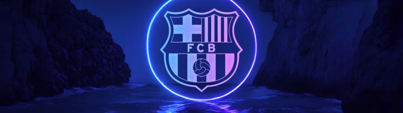 FC Barcelona, Neon logo, Neon glow, Reflection