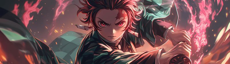 Tanjiro Kamado, Katana, Demon Slayer: Kimetsu no Yaiba, 5K, AI art